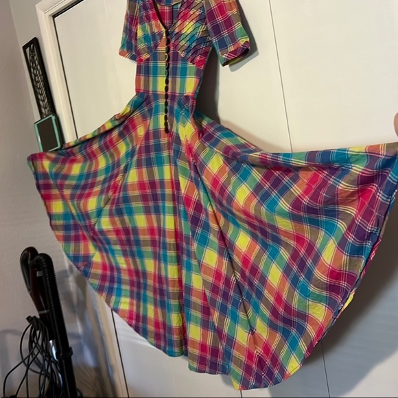 Retro inspired Handmade Cutesy Rainbow Plaid Women's Dress - Picture 9 of 9